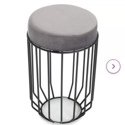 Dossett 24.5'' Tall Metal Vanity Stool Metal Cage Base Velvet Gray Seat