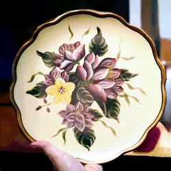 Large Decorative Painted Plate With Hanger