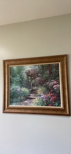 Framed Garden Path Landscape Painting