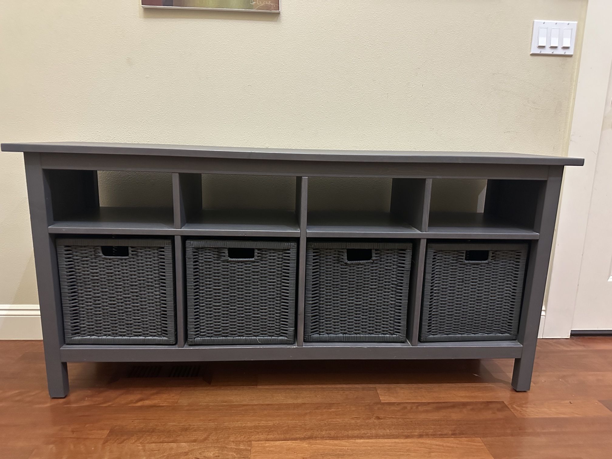 Ikea Hemnes Console Table / TV Unit With 4 Wicker Baskets