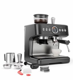 Brand new, Chefman Crema Deluxe Double Boiler Espresso Machine, Conical Burr Grinder and Steam Wand