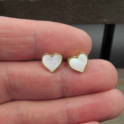 Sterling Silver Gold Plated Heart Shell Inlay Earrings