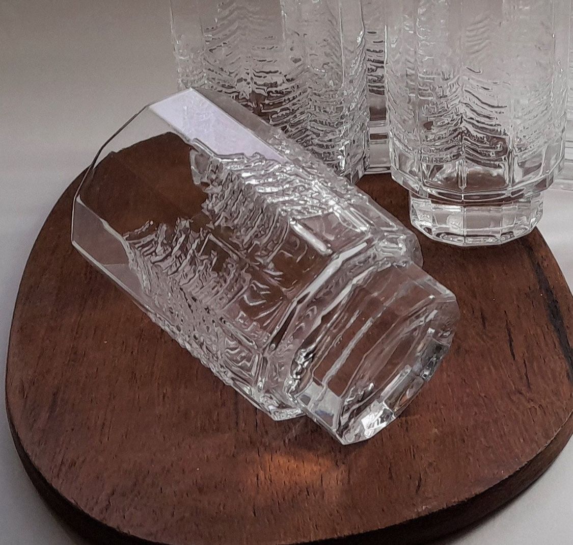 Vtg Iittala Kuusi Spruce Design  4.5 oz Glasses - Set of 4 in Original Box   These have been used - one of the still has a sticker partially hanging o