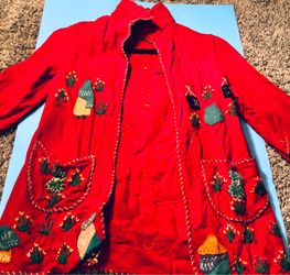 Vintage Red Mexican Tourist Souvenir Jacket Embroidered Applique