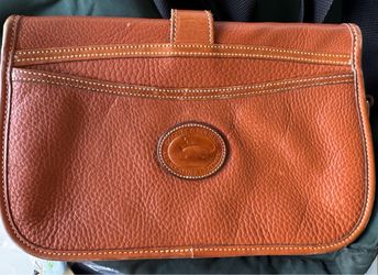 Cognac colored leather handbag
