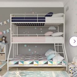 Triple Bunk Bed Twin Over Full White Metal Frame