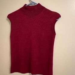Red Sleeveless Mock Neck Knit Top small size