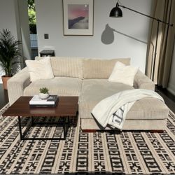 FREE DELIVERY - White Corduroy Sectional Like New