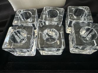 Set of 6 Clear Glass Cube taper Candle Holders