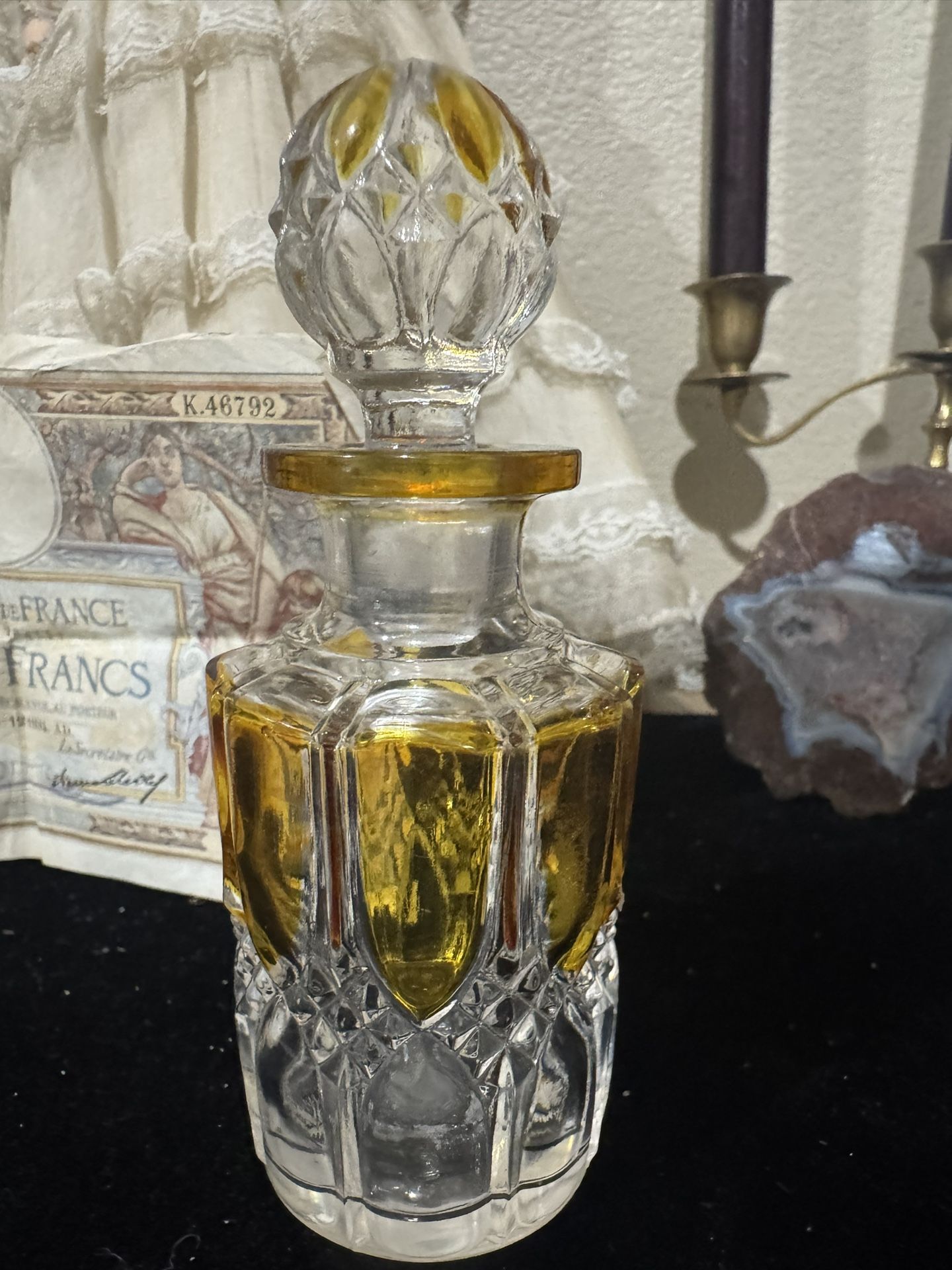Antique Circa 1908 Val St Lambert Yellow & Clear Glass Perfume Bottle