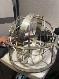 Silver Metal Armillary Sphere Rotating Tabletop Decorative Globe