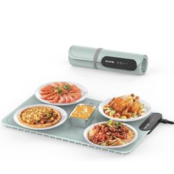 Electric Food Warming Mat with 9 Temperature Settings, Quick Heating Pad, Auto-Off Timer, Portable Silicone Food Warmer for Parties and Buffets