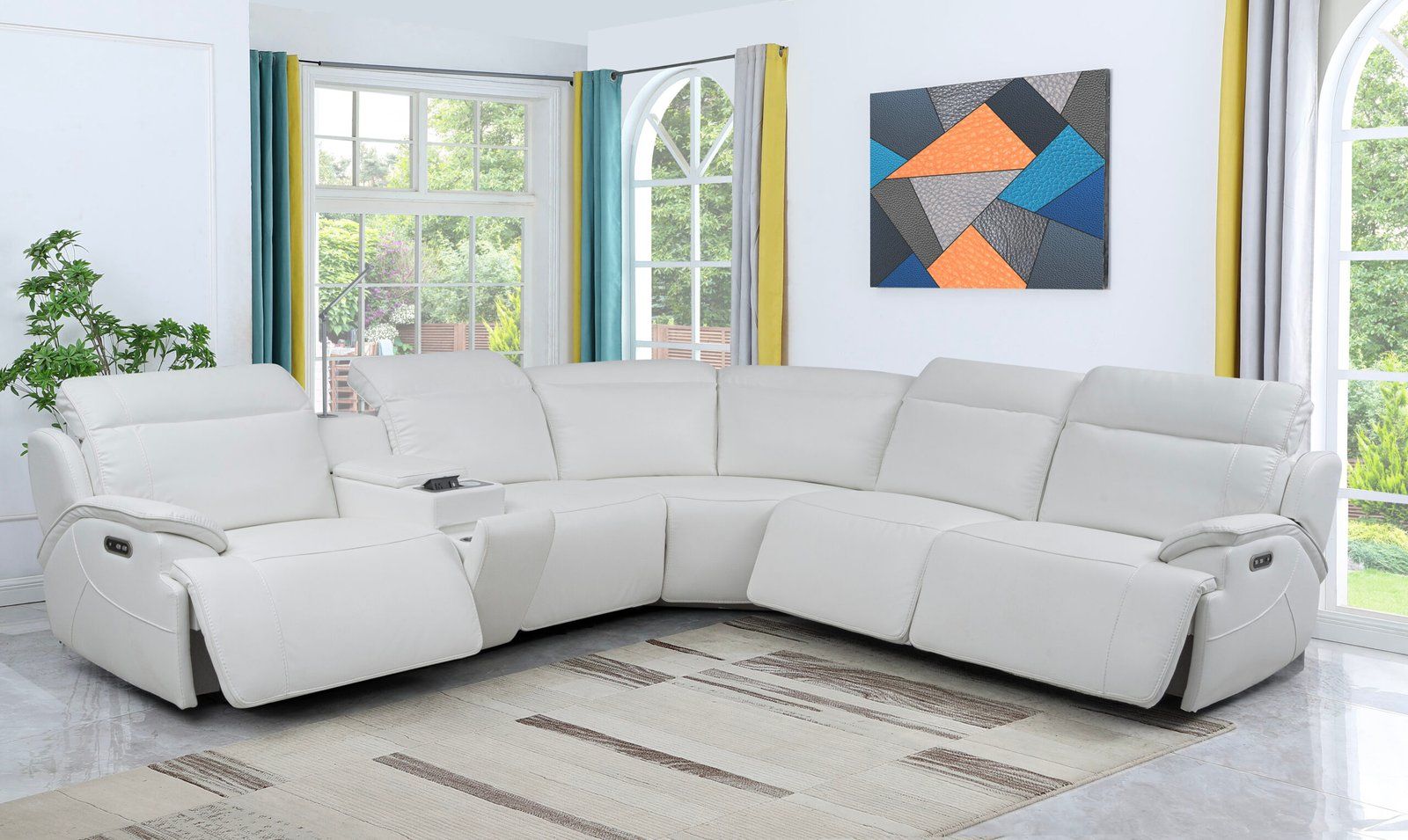 Paris Modern White Power Reclining Sectional with LED & Wireless Charging