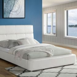 Brand New White Leatherette Queen Size Bed Frame