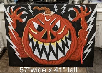 Pumpkin Painting (Large) 57”w X 41”h, Goth Original Art  On Wood Frame  (Large) 57”w X 41”h  HALLOWEEN WALL HANGING COOL DECOR 