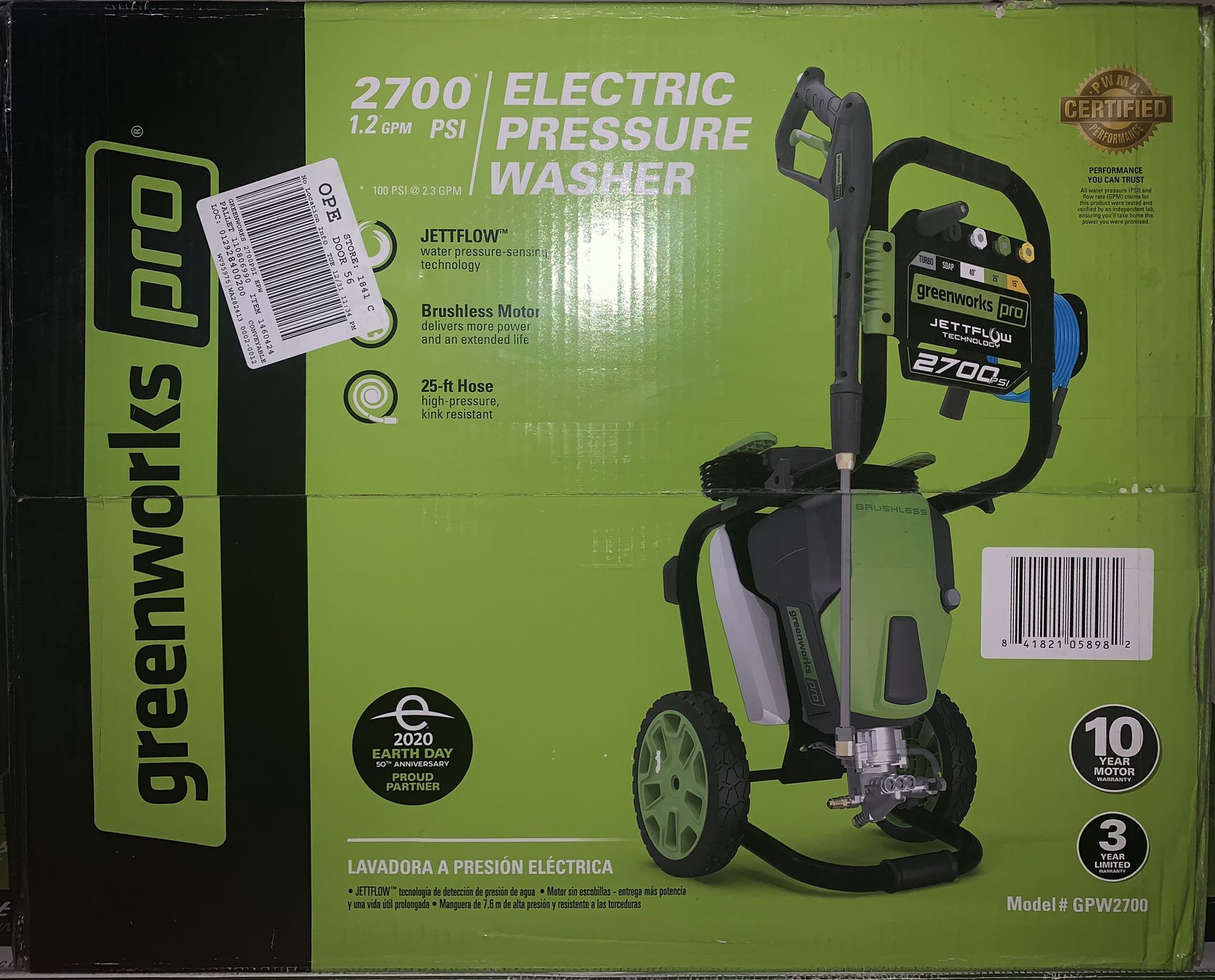 Greenworks Pro 2700 PSI 2.3-Gallon-GPM Cold Water Electric Pressure Washer