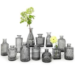 Bud Vase Set of 12, Black Bud Vases in Bulk, Small Flower Vases for Centerpieces, Mini Vintage Vase for Rustic Wedding, Home,Table Decoration