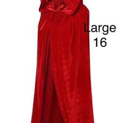 Red Velvety Hooded Cape Adult Large Halloween  / Capa Rojo Adulto Grande 