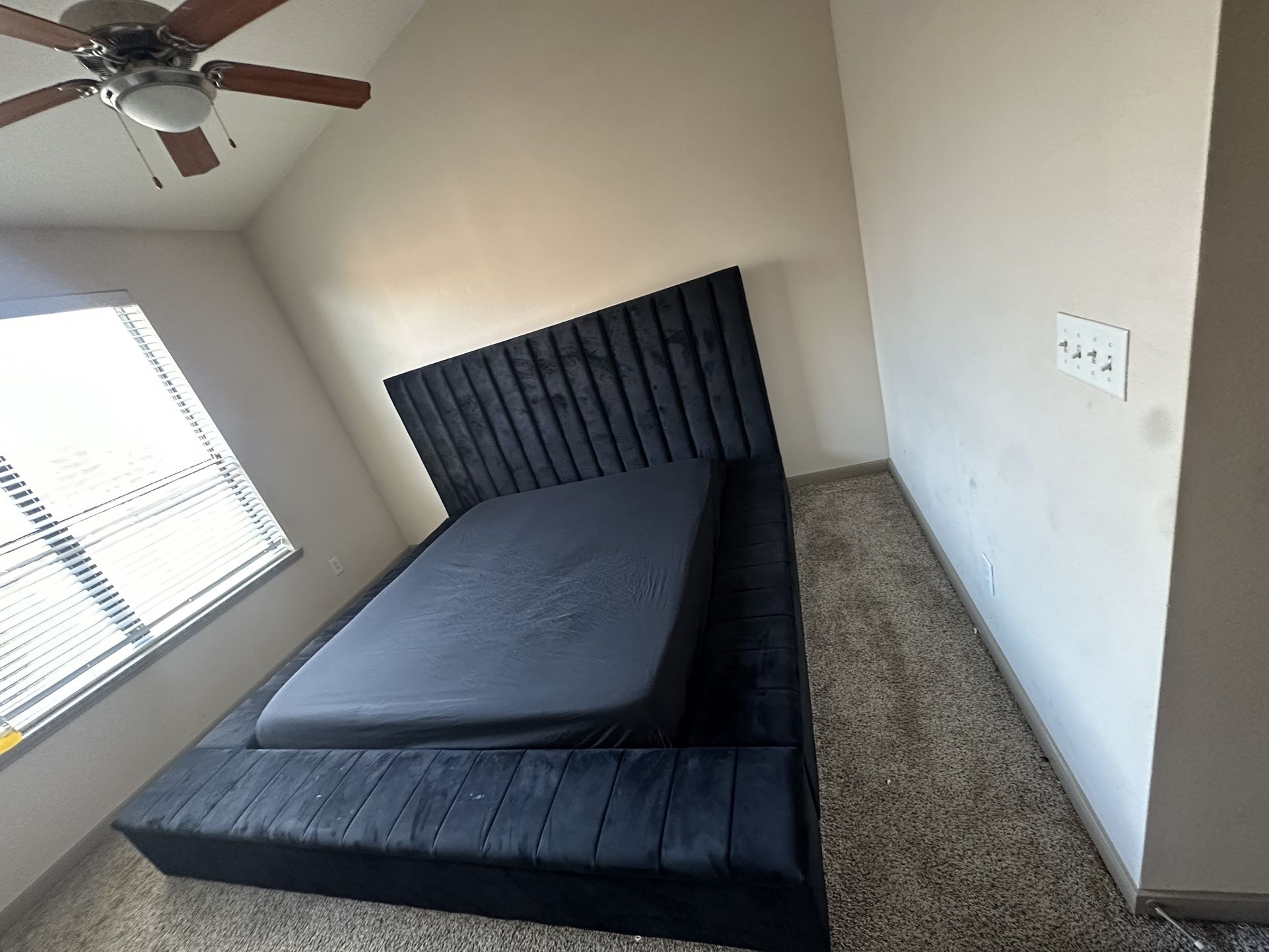 Velvet upholstered Bed Frame With Storage