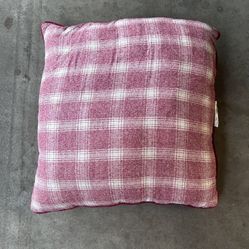 burgundy red and white plaid toss pillow, 24” x 24”