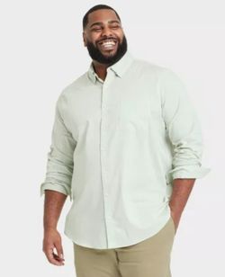 Men's Big & Tall Comfort Wear Long Sleeve Shirt - Goodfellow & Co Green 4XLT: Cotton Blend, Front Pocket, Button Down