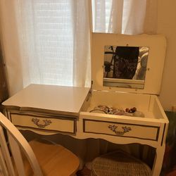 Vintage China Cabinet Along A Dresser With The Mirror And A Desk