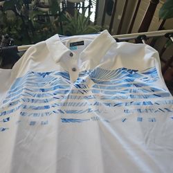 Brand New PGA Tour White With Blue Short Sleeve Polo Shirt XL