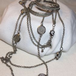 DBL Brushed Silver Chain with round Glittery Stations with matching Earrings Charming Charlie
