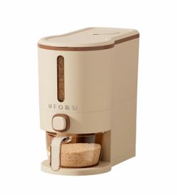 UFORU Rice Dispenser 13 LB,Airtight Storage Container With Measuring Cup Brwon Rice Holder,Sealed Design Helps Protect Rice,Cereal,Beans and Dry Foods