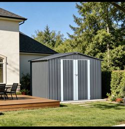 Metal Storage Shed with Double Doors, Heavy-Duty Galvanized Steel Outdoor Garden Shed for Tools, Lawn Equipment, and Yard Storage (72.8"Hx68.9"Dx87.8"