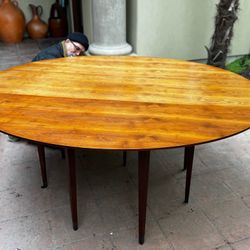 Mid Century DUNBAR Walnut Drop Leaf Table / Console Table 6’ Oval, Danish, MCM, folding, convertible, dining, Small Space, Adjustable, Foldable, Teak