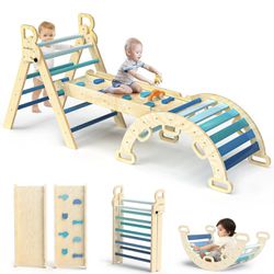  7in1 Foldable Baby Climbing Toys Wooden Montessori Climbing Set - In Blue- New In Box