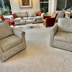 Pottery Barn Pair Cameron Swivel Arm Chairs 