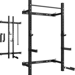 Mikolo 2" x 2" Folding Wall Mounted Squat Rack, 1000 Pounds Capacity Power Rack with Pull Up Bar, J Hooks and Other Attachments, Space-Saving Home Gym