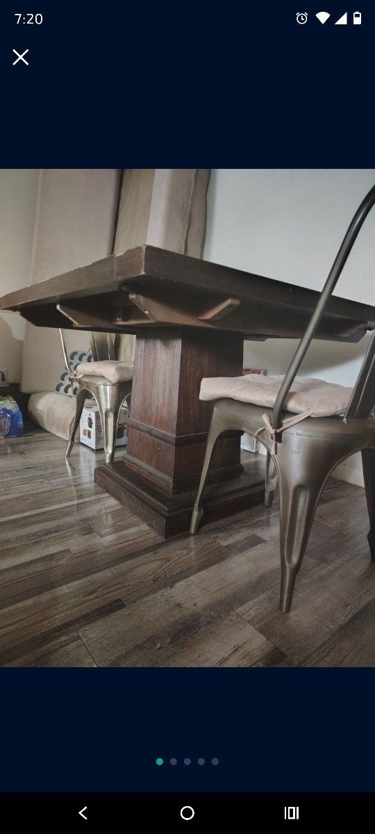 Dining Table + 2 Rustic Style Chairs Extends To long Table