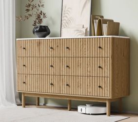 Fluted 6 Drawers Dresser For Bedroom, 54" Wide Wood Dresser, Chest Of Drawers 