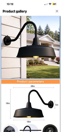 18" Large Outdoor Barn Light Dusk to Dawn, Extended Arm Fixture
