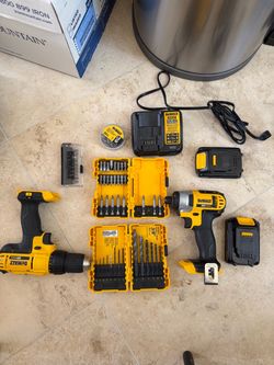 DeWalt Impact Driver and Drill with 2 batteries, bits, and drill bits