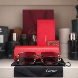 Cartier Rimless Sunglasses – Gold Frame & Burgundy Lenses + Case & Accessories