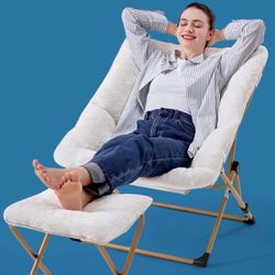 OAKHAM Comfy Chair for Adults, Soft Faux Fur Folding Lounge Bucket Chair with Ottoman - NEW in Box