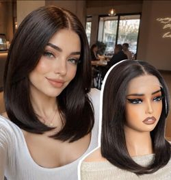 Synthetic 6x4 HD Lace Front Straight Wig Glueless 16" Dark Brown