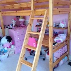 Flexa Full Size High Loft Bed with Desk