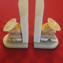 1960s Carved Onyx Marble Stone Bookends