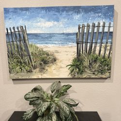 Large Coastal Beach Canvas Painting by EYRE 