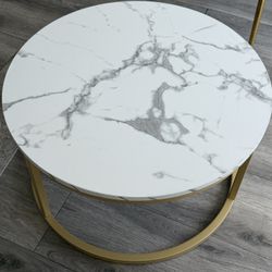 Modern Marble-Look Coffee Table with Gold Base