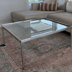 Mid-Century Modern Style Coffee Table with Inset Glass Top