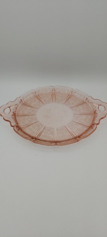 Gorgeous Jeannette Cherry Blossom Pink Depression Glass Cake Platter 
