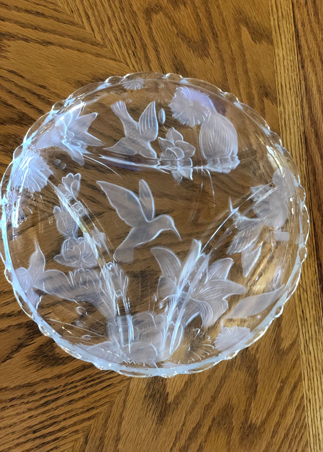 Hummingbirds, Divided Clear Glass Dish: 13” Around