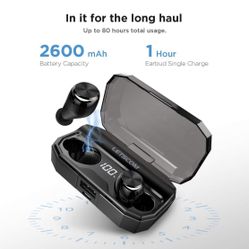 *Brand New* True Wireless Waterproof Earbuds with Wireless Charging Case & Portable Battery Charger