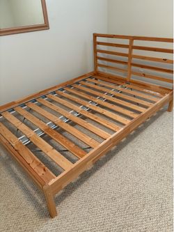 IKEA RYKENE Full Bed Frame, Solid Pine, Scandinavian Modern, Includes SULTAN LADE slats.